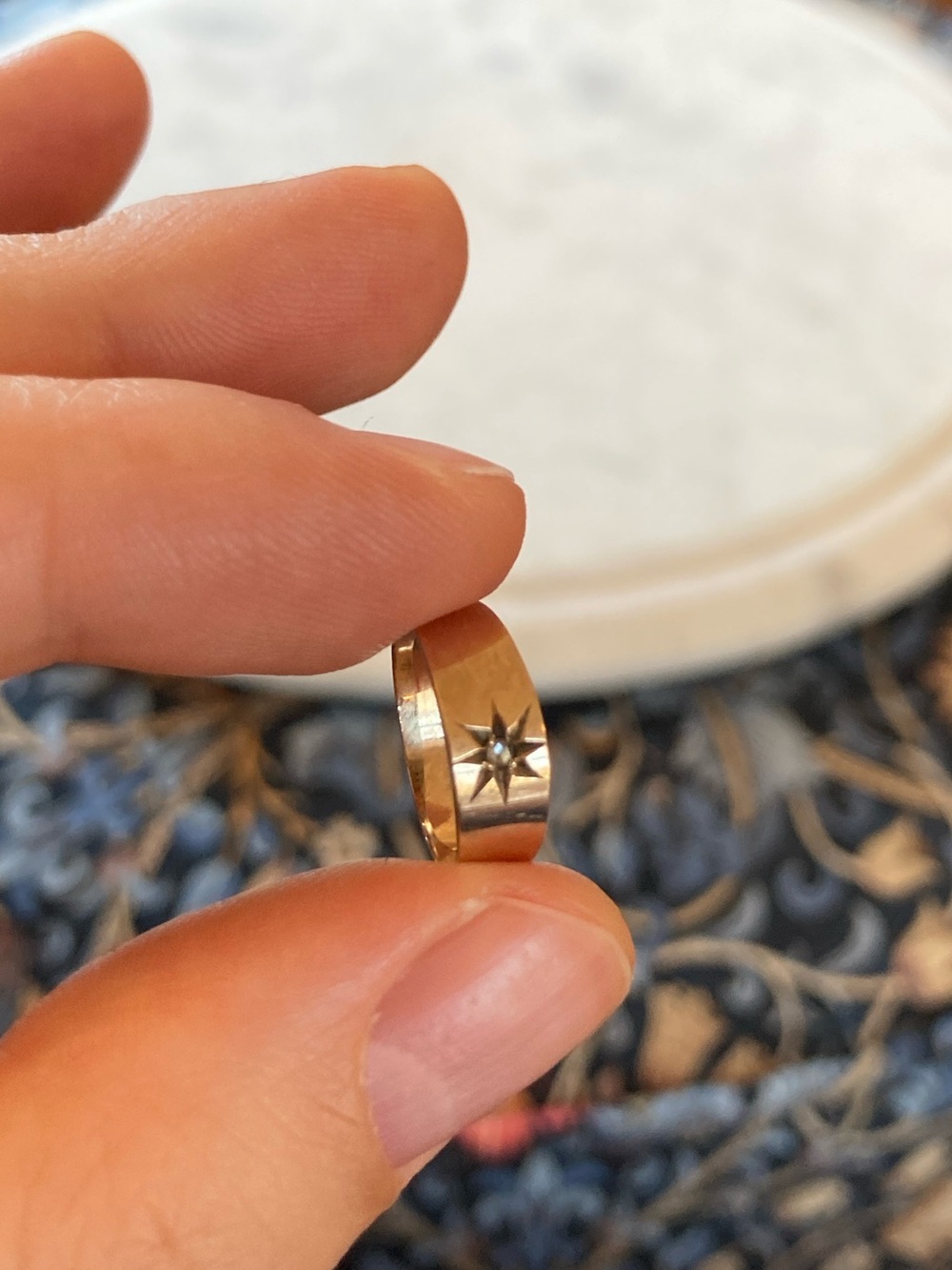 Antique Victorian Starburst Diamond Wide Band Ring, Tiny Size - Picture 16 of 17